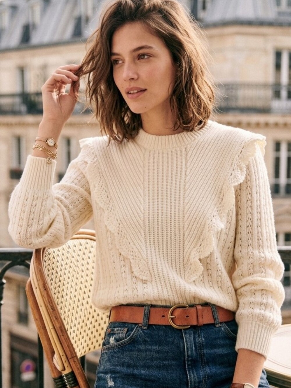 Sezane Wool Blend Jumper Cream Sweater Size XS Old Money Classic Parisian Chic